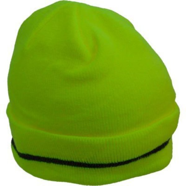 Petra Roc Inc Petra Roc Hi-Visibility Safety Beanie Hat with Reflective Woven Stripe, Lime, One Size LBE-S1